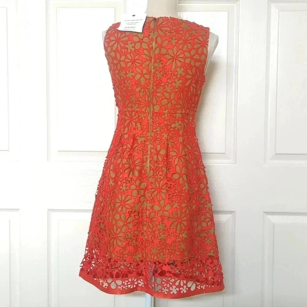Lela Rose Persimmon Orange Laser Cut Sheath Dress - Picture 5 of 7